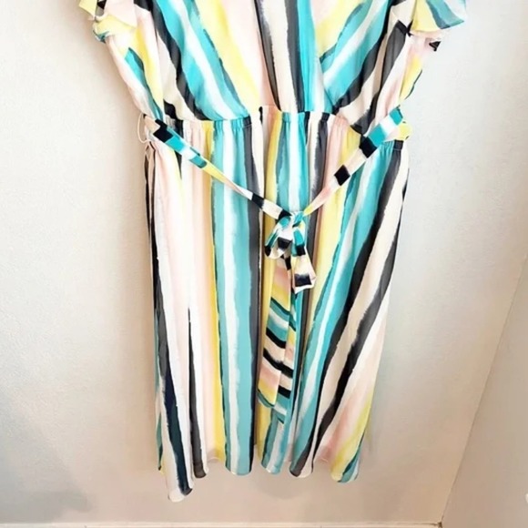 LANE Bryant Watercolor Stripe Tie‎ Waist Midi Dress plus size 22 - Picture 6 of 9